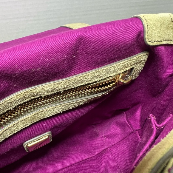 Brian Atwood Snakeskin Saddle crossbody Purse made w/ goat&lamb Green 10”x8” - Picture 7 of 16